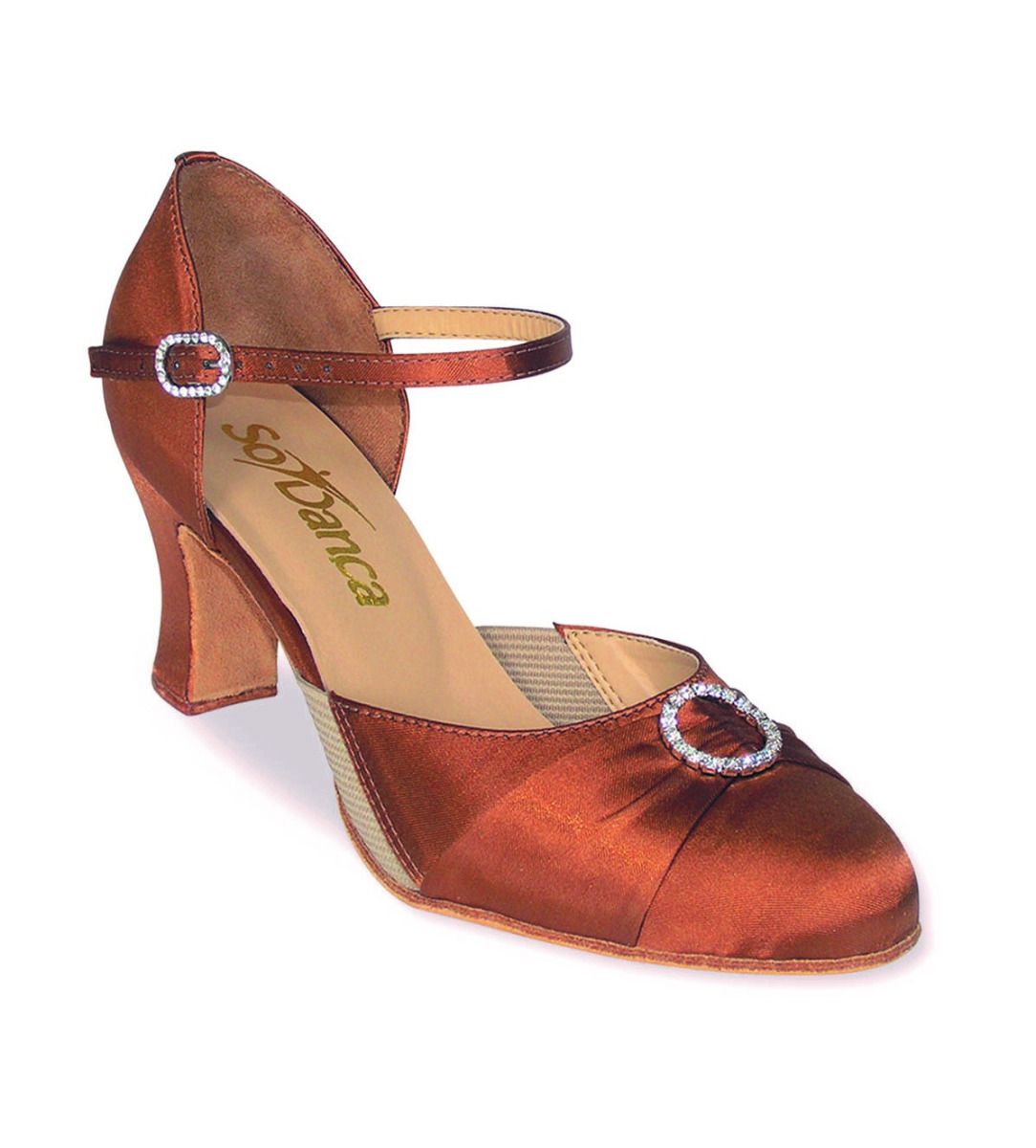 2.5" Heel Strappy Ballroom Shoe with Center Rhinestone Detail - Final Sale